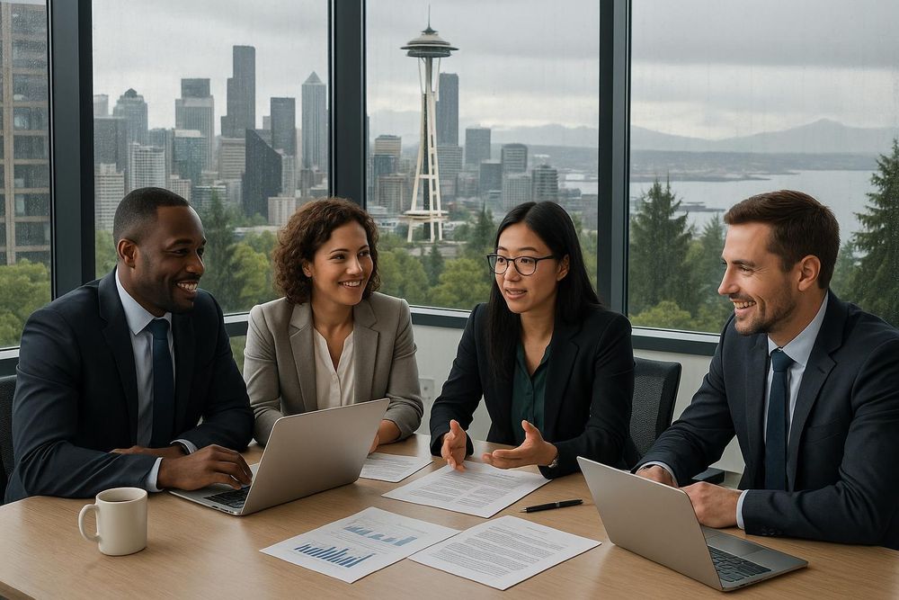 Team discussing at conference table