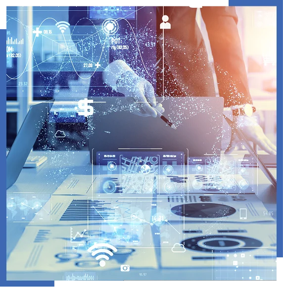 Businessman analyzing data on digital interface