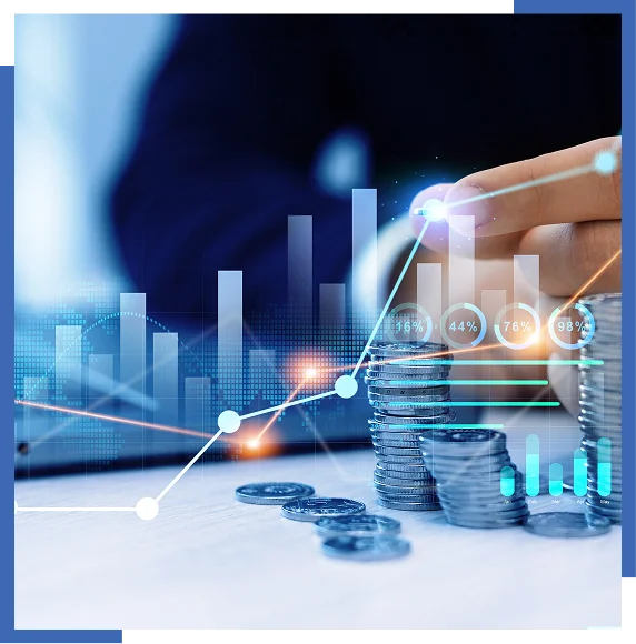 Financial growth concept with coins and graphs