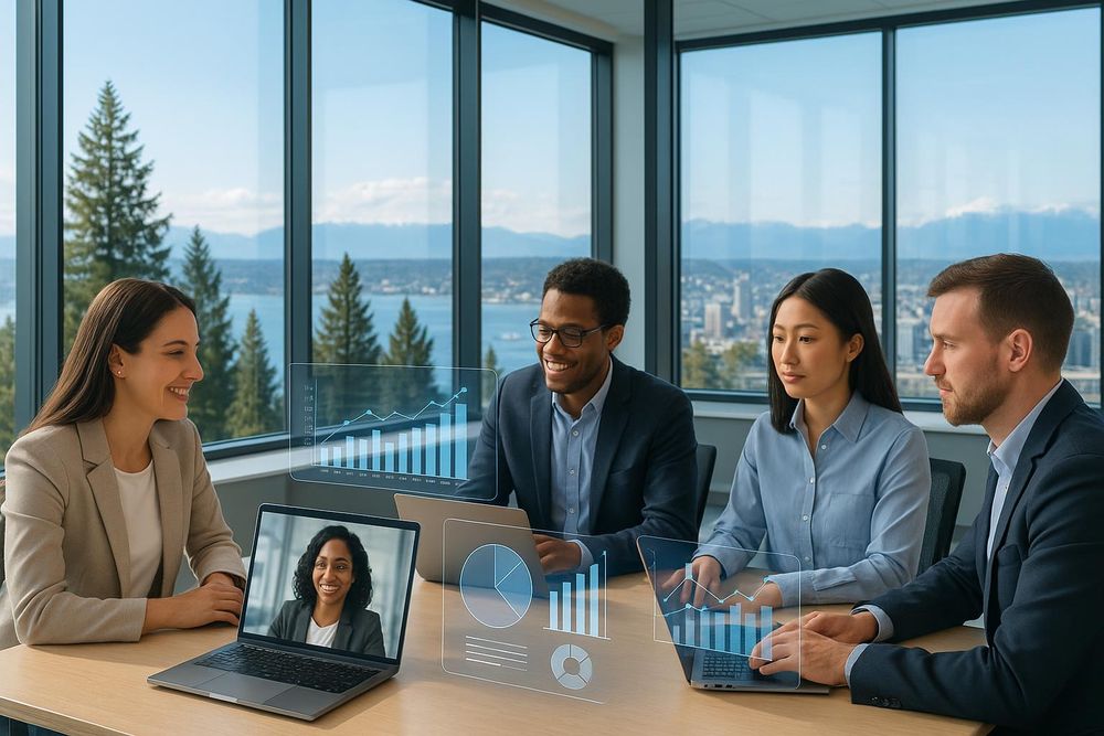 Team discussing in modern office