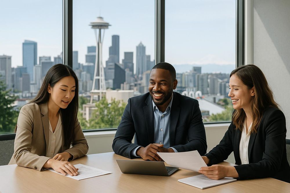 Colleagues collaborating in modern conference room