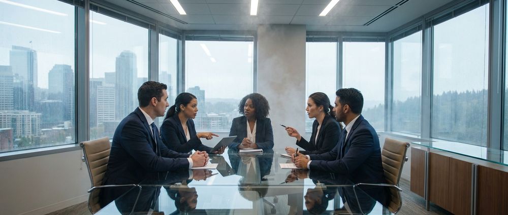 Professionals collaborating in conference room