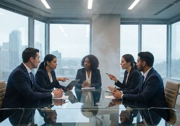 Professionals collaborating in conference room